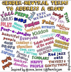 picture of a list of gender neutral terms to address a group